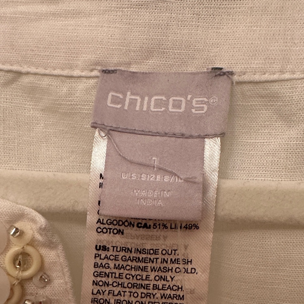 Chico's Ivory Tunic with Taupe and Silver Accents Size 1 - Picture 7 of 12